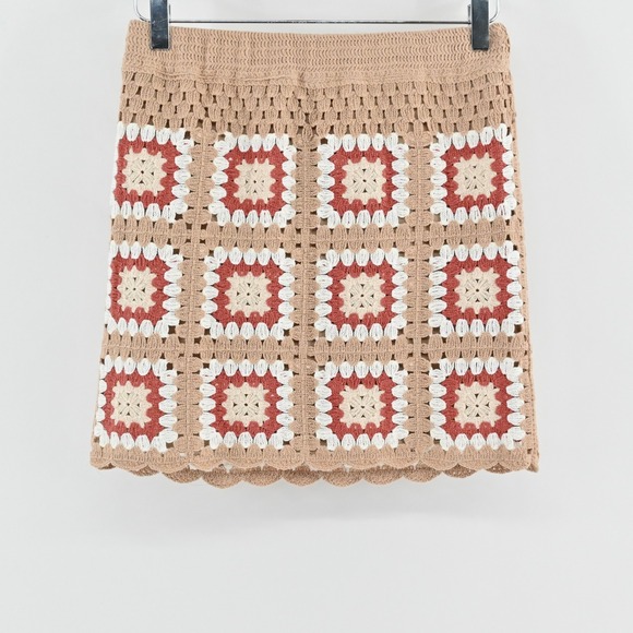 Lulus Dresses & Skirts - Lulus‎ Womens Granny Squares Crochet Mini Skirt Size S Tan Boho Festival Lined